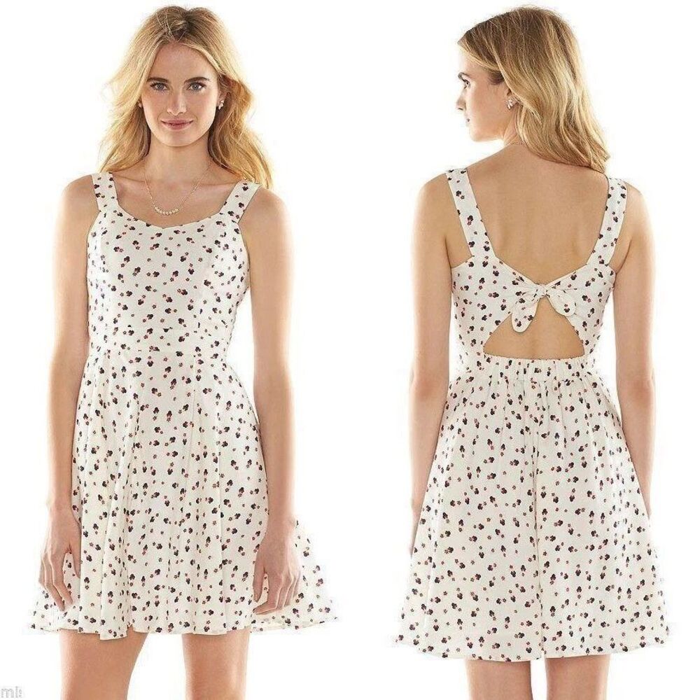 Disney Minnie Mouse LC Floral Cutout Back Dress Cream White Wm Size 6 patriotic